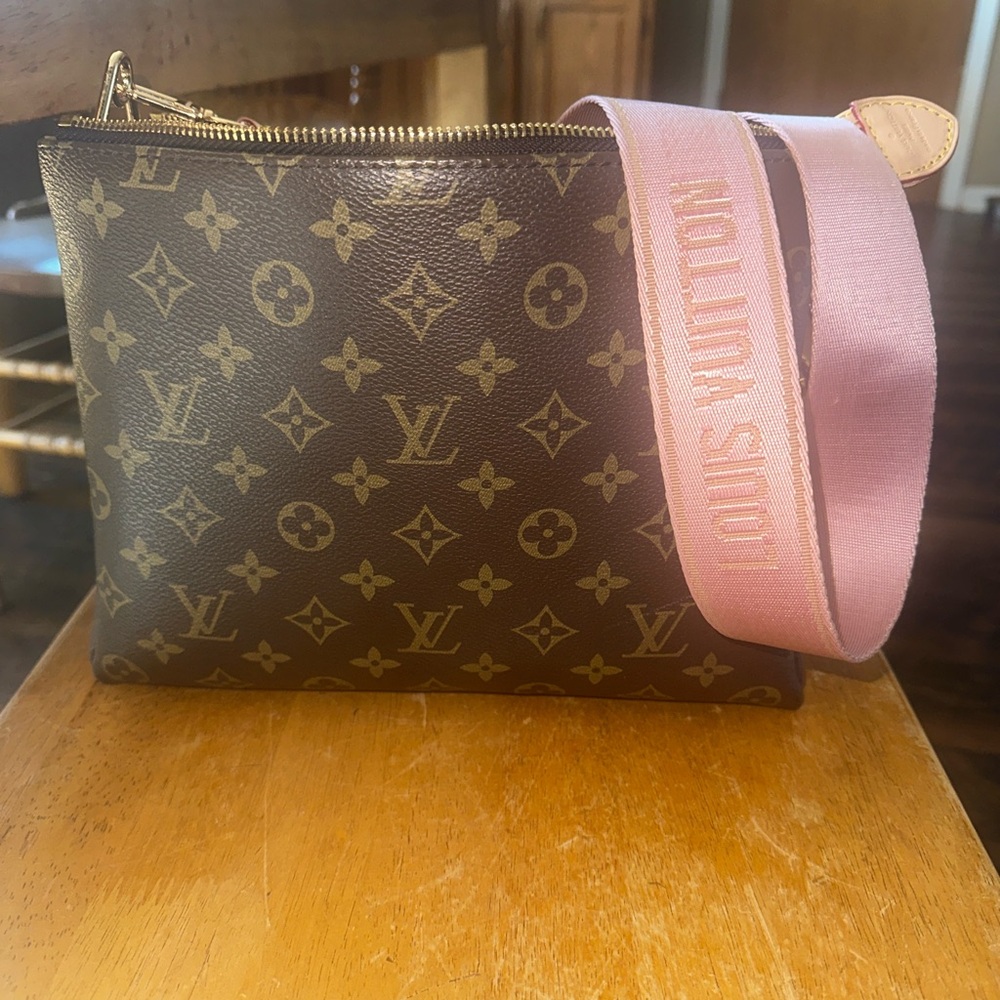 Inspired Designer Monogram Crossbody Bag with Pink Strap